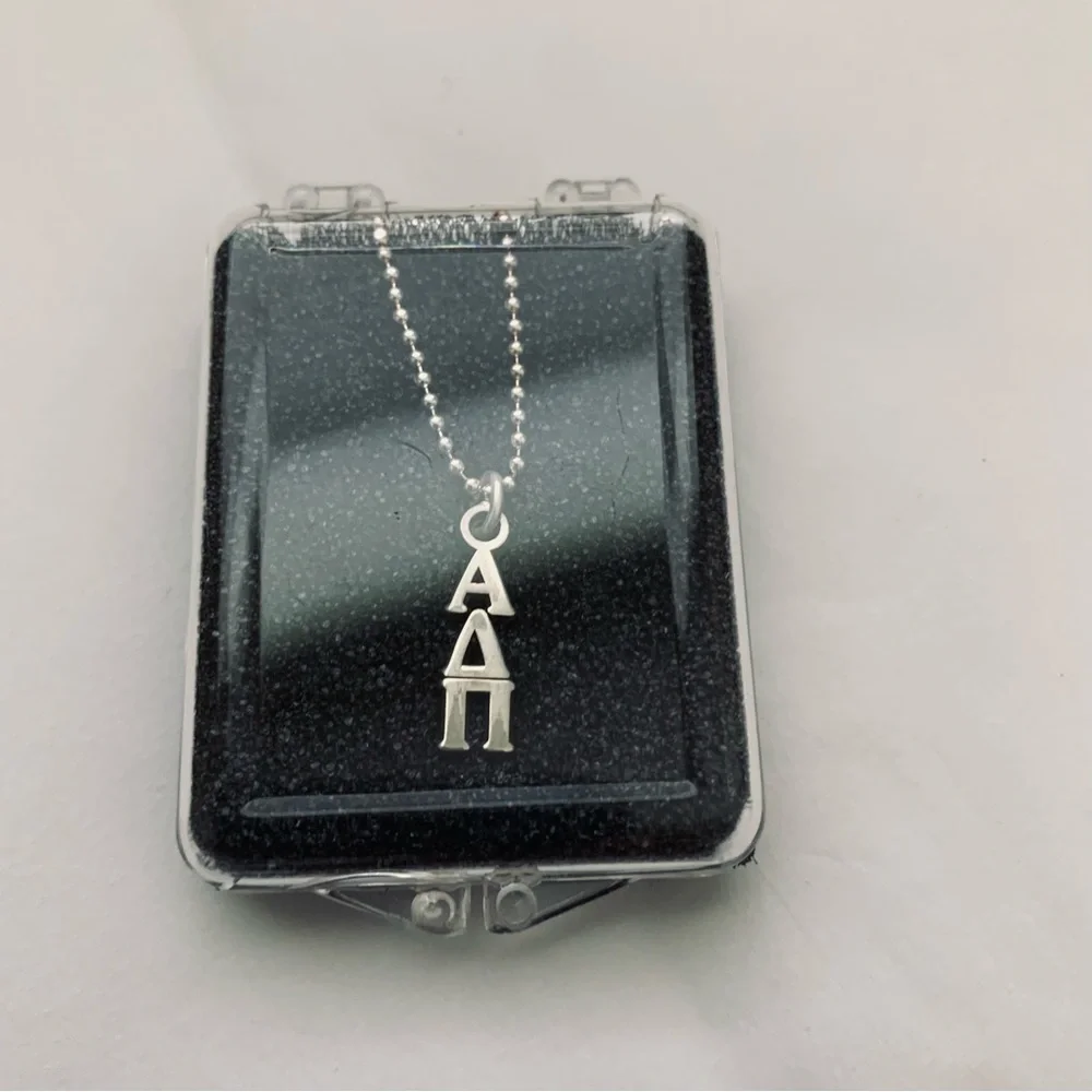 STERLING SORORITY Alpha Delta Pi Vertical Silver Necklace ADPI NIB VINTAGE